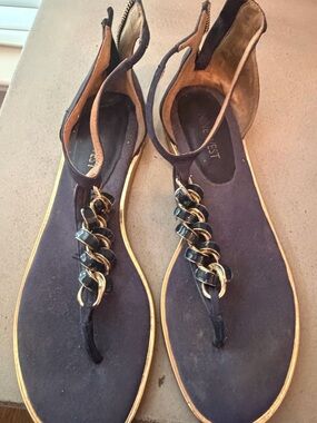 Nine West Black Sandals with Gold Chain Detail